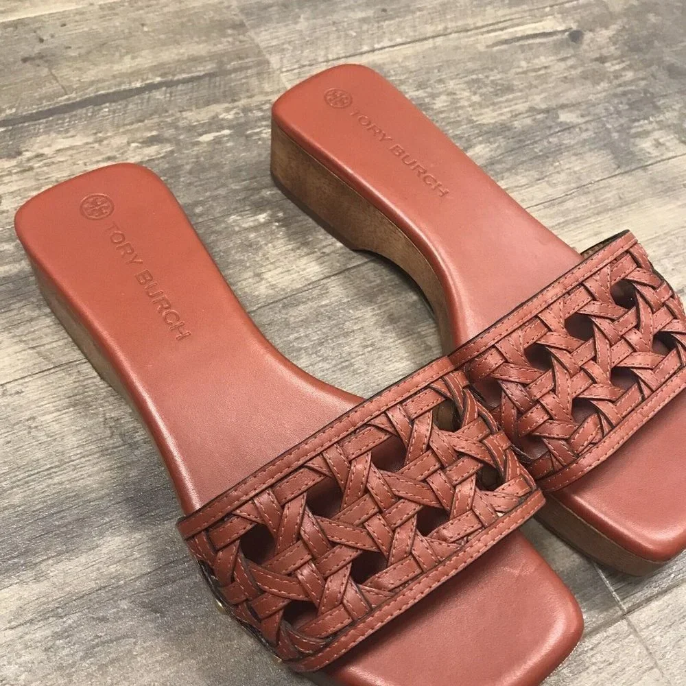 Tory Burch Basketweave Clog Women Size 8M 88748 Calf‎ Leather EUC